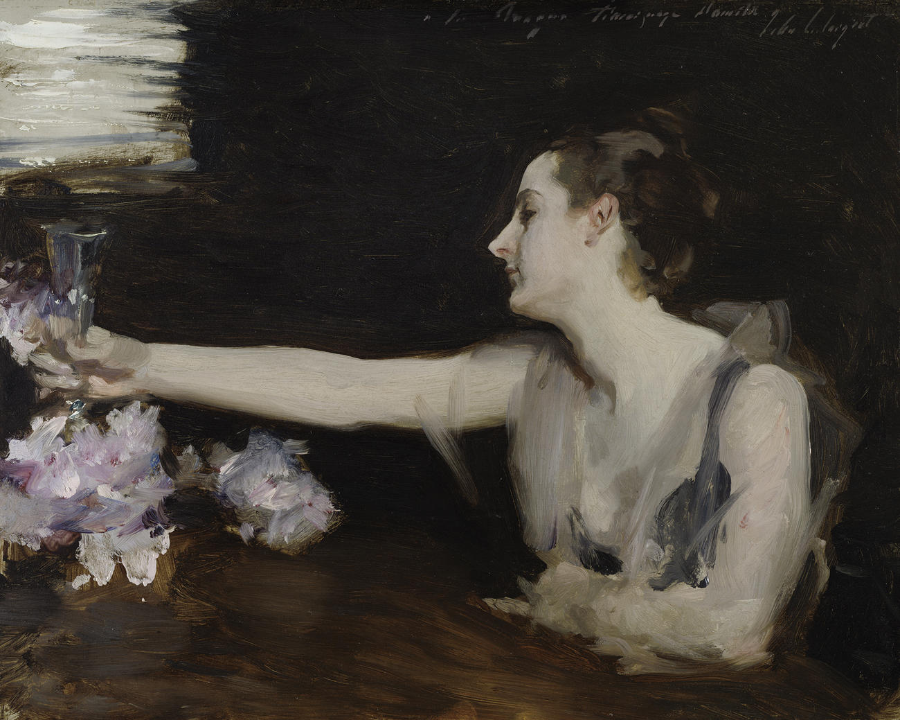 Madame Gautreau holding a champagne
                                glass