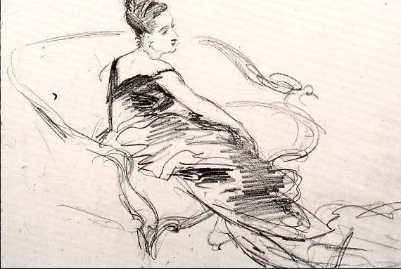 John Singer
                                Sargent's drawing of Madame X in a
                                seated pose