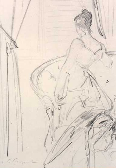 Sargent's
                                sketch of Madame Gautreau looking out a
                                window